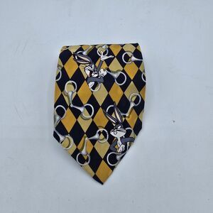 Mens Necktie Vintage Looney Tunes Mania Yellow 56.5" x 4" Bugs Bunny Silk